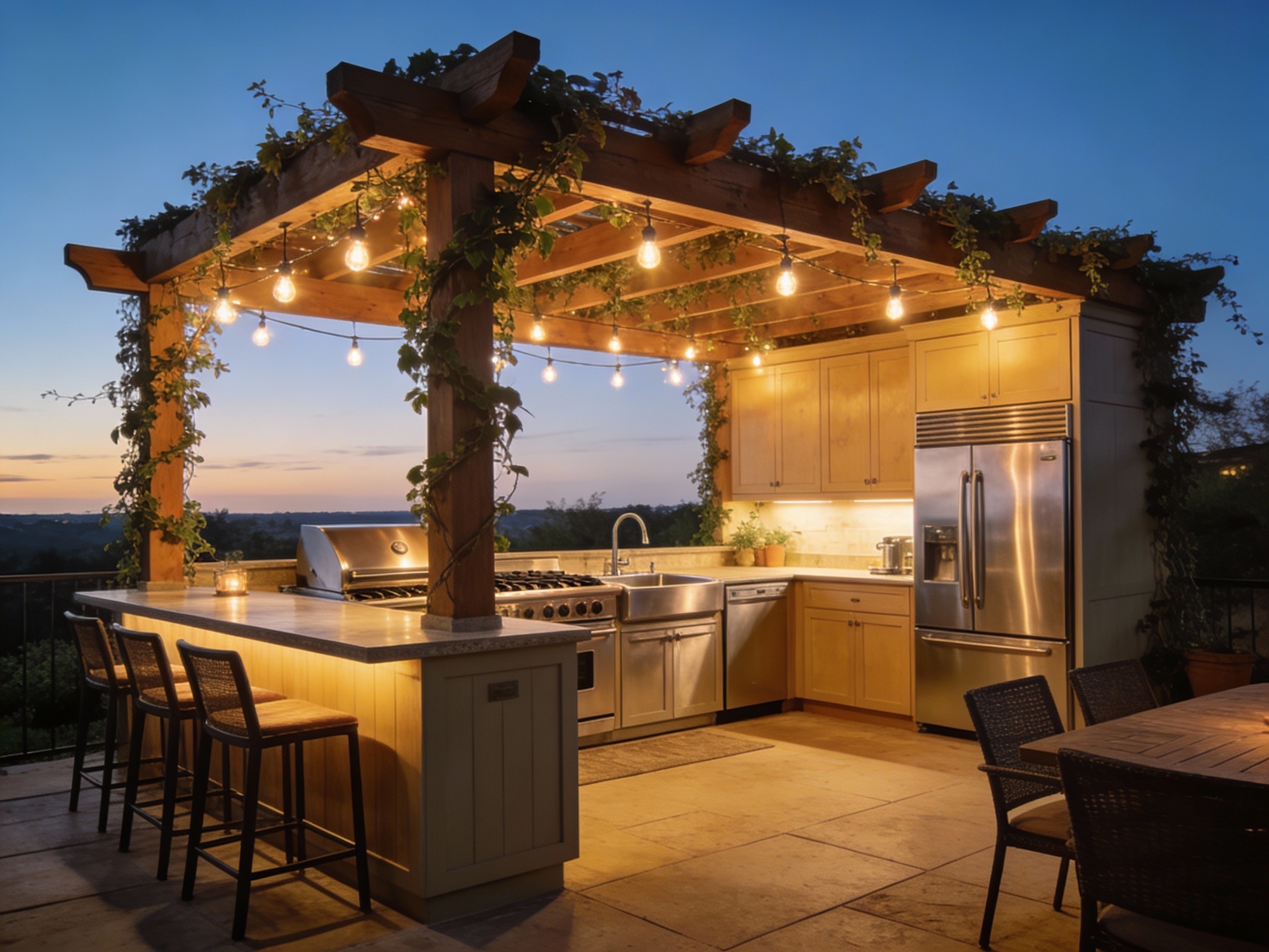 L-shaped outdoor kitchen